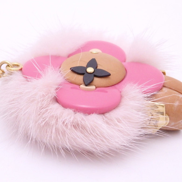 LOUIS VUITTON Bag Charm Keyring Portocre Vivienne Fur Brown x Pink Wood Gold Har - Picture 3 of 5